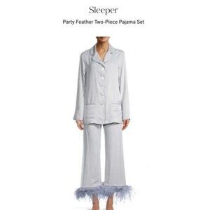 Sleeper Party Pajama Set with Ostrich Feathers in Ash Grey Size Large